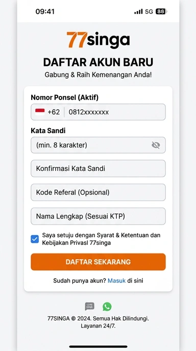 Cara Mudah Registrasi Akun Baru di 77singa