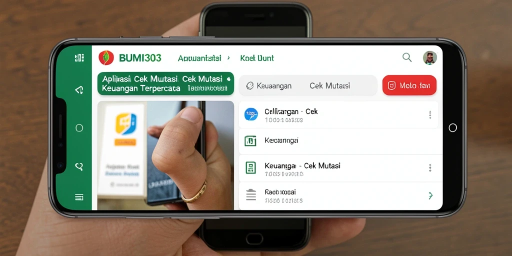 Antarmuka aplikasi BUMI303 menampilkan fitur cek mutasi keuangan dengan jelas.