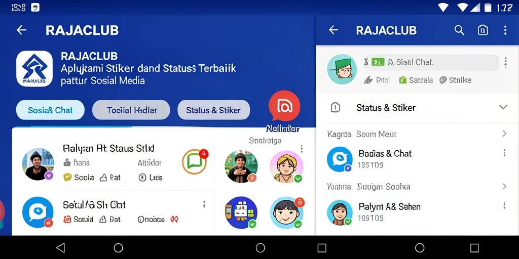 Tampilan antarmuka RAJACLUB dengan stiker yang beragam.