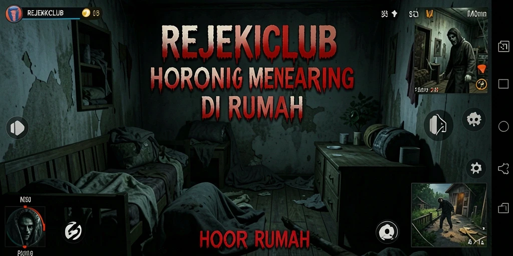 Antarmuka menegangkan dari game horor REJEKICLUB yang memikat.